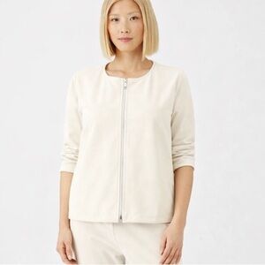 NWT Eileen Fisher System Bone Polished Ramie Stretch Zip Front Jacket Size M